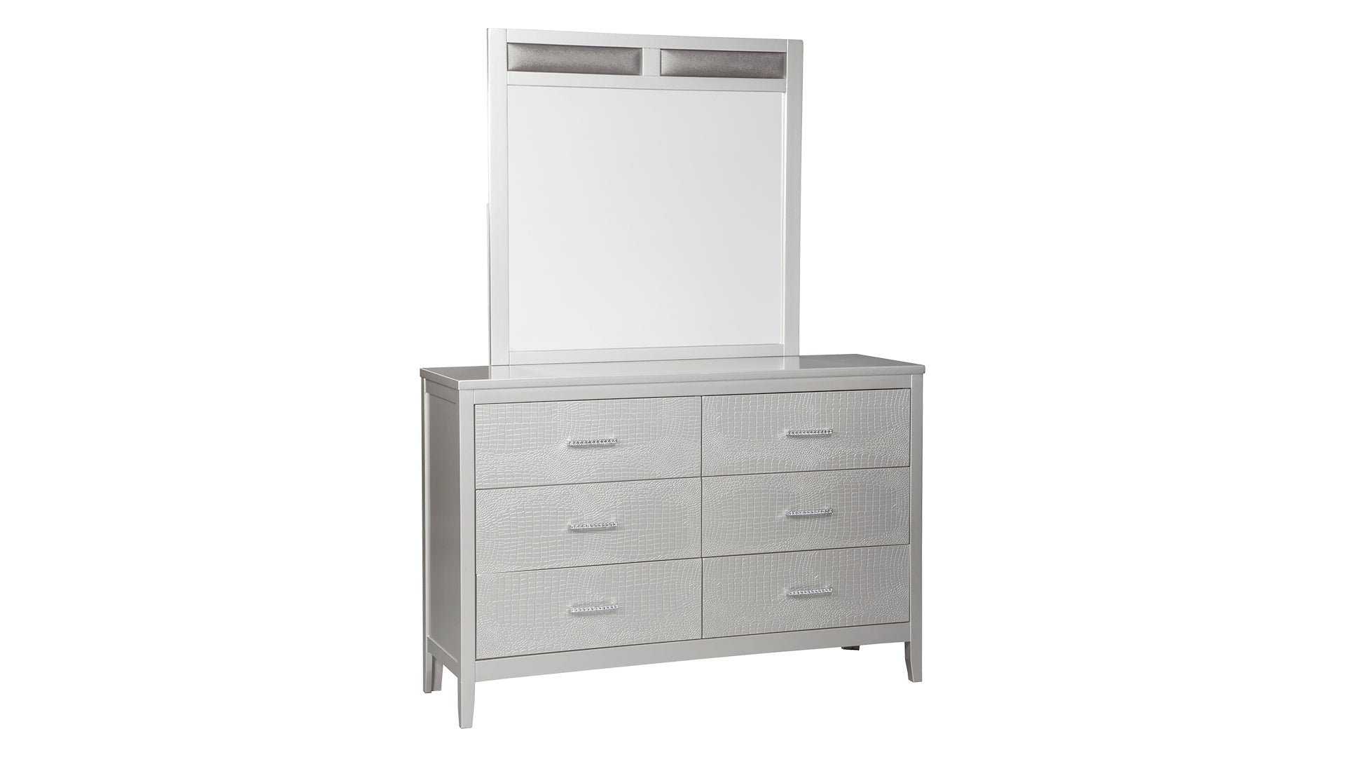 Olivet Queen Panel Bed with Mirrored Dresser, Chest and Nightstand