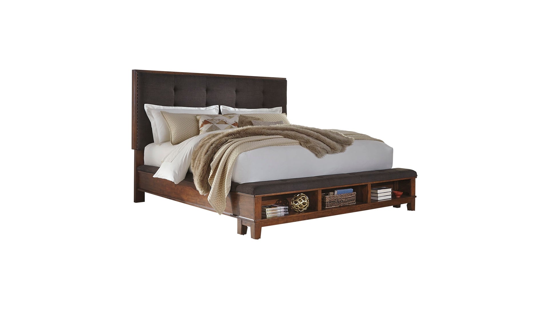 Ralene California King Upholstered Panel Bed with Mirrored Dresser, Chest and Nightstand