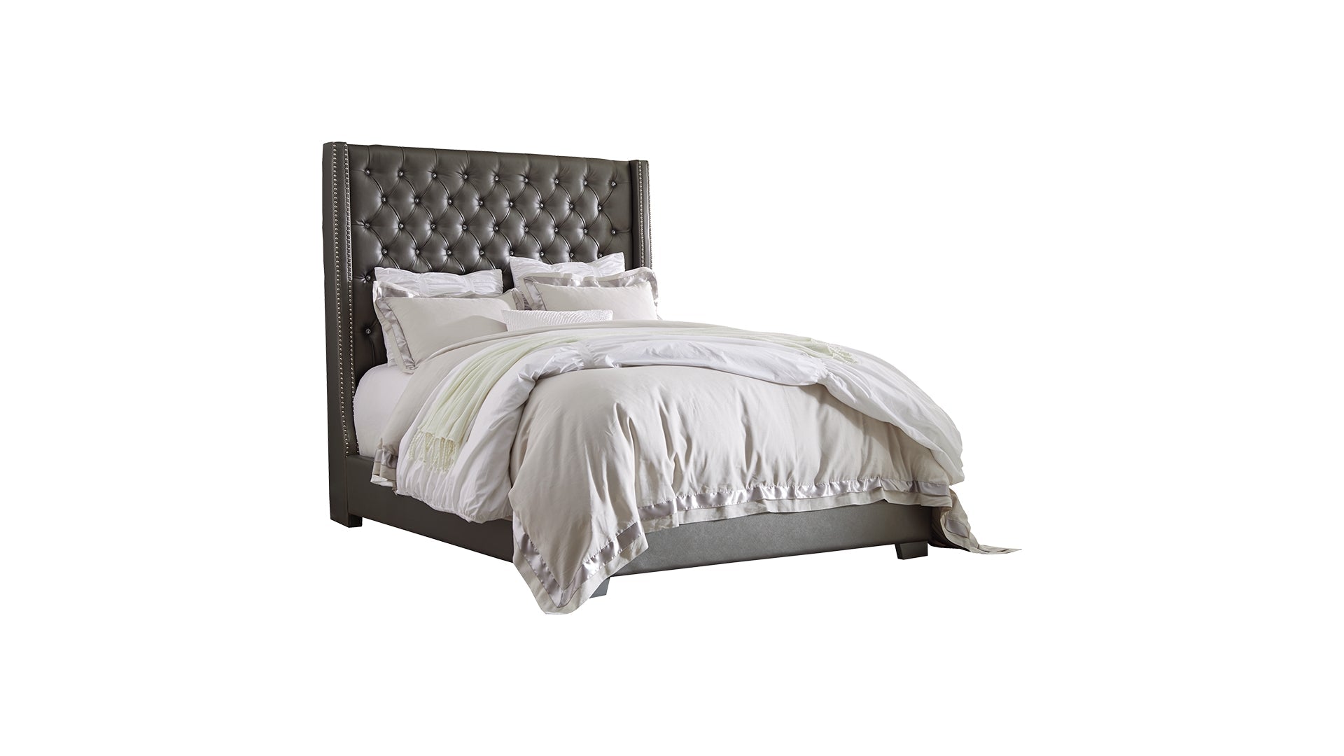 Coralayne California King Upholstered Bed with Mirrored Dresser, Chest and Nightstand