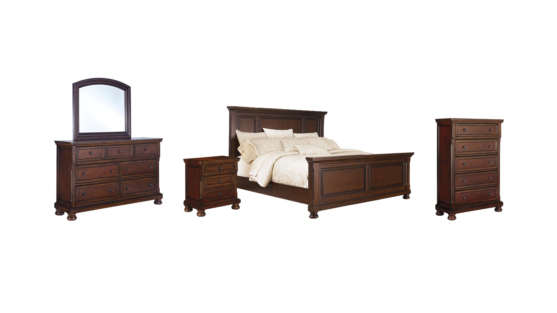 Porter California King Panel Bed with Mirrored Dresser, Chest and Nightstand