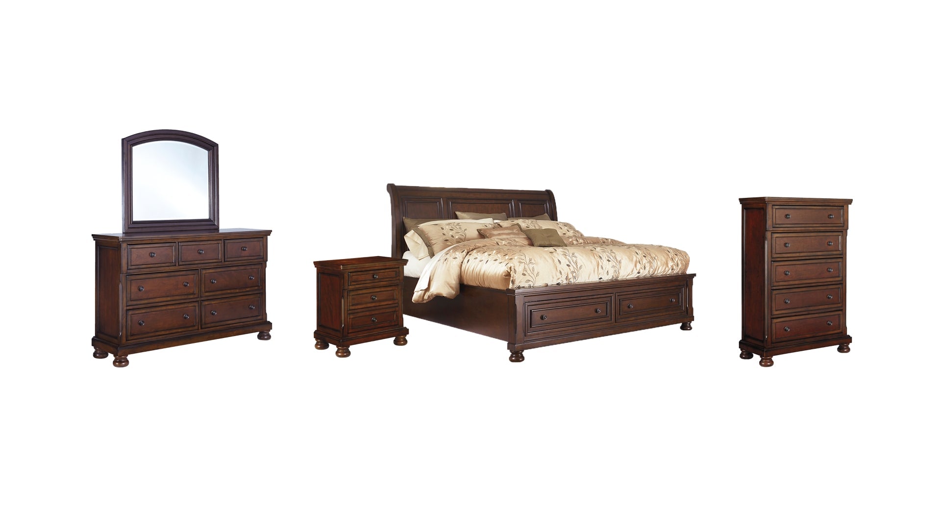 Porter Queen Sleigh Bed with Mirrored Dresser, Chest and Nightstand