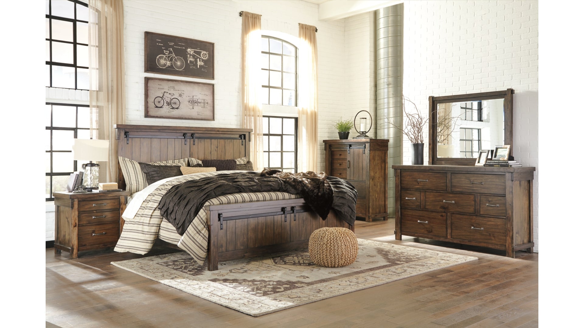 Lakeleigh King Panel Bed with Mirrored Dresser, Chest and Nightstand