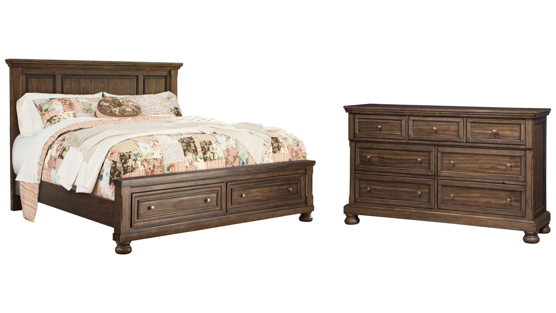 Flynnter California King Panel Bed with 2 Storage Drawers with Dresser