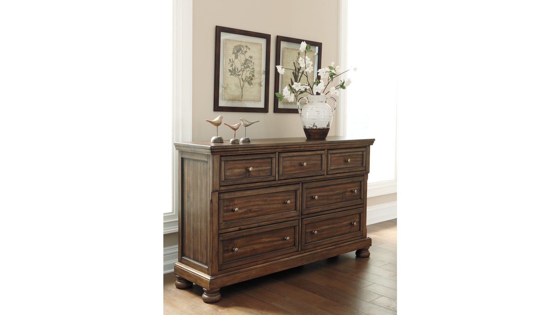 Flynnter California King Panel Bed with 2 Storage Drawers with Dresser