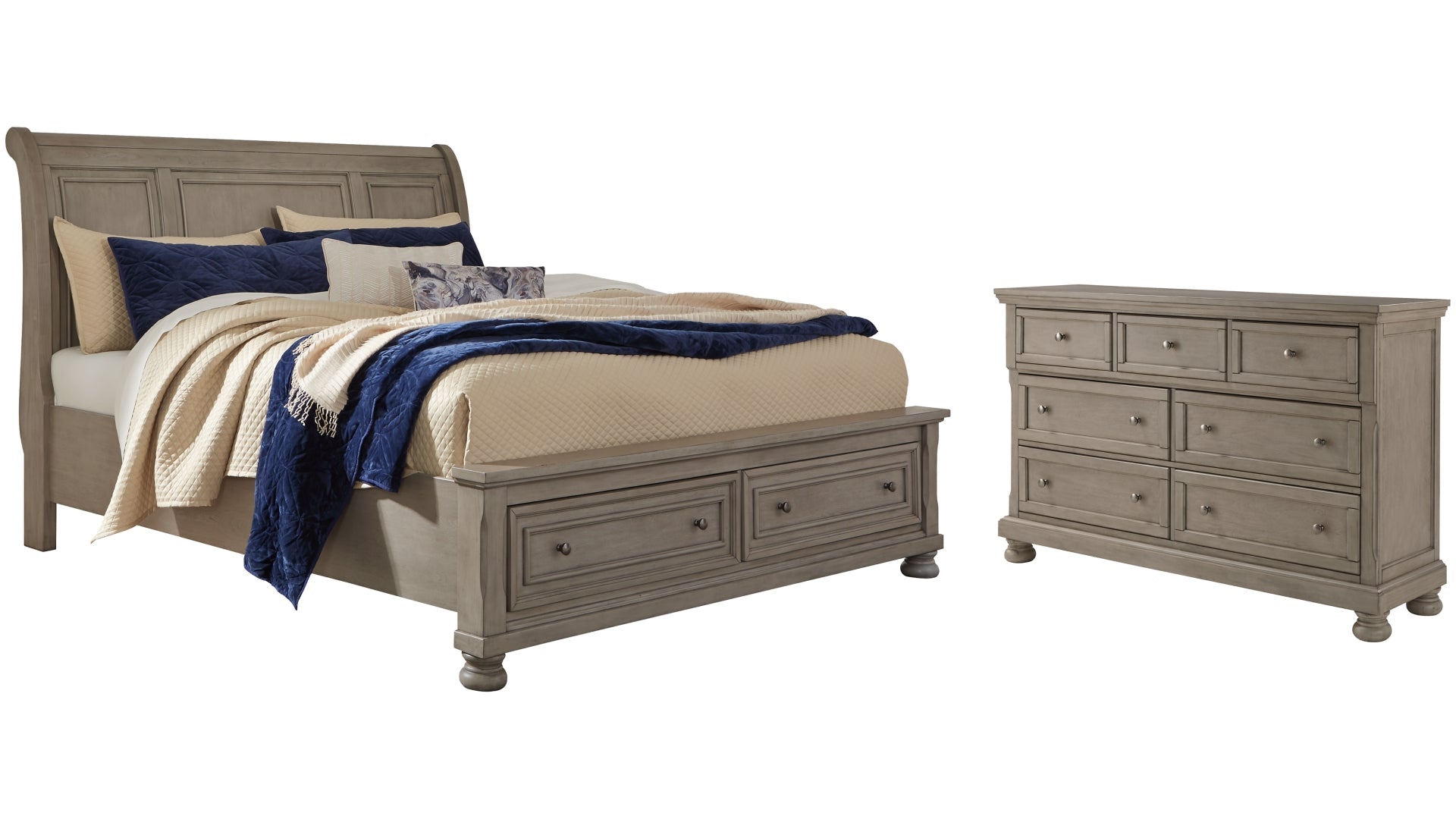 Lettner Queen Sleigh Bed with 2 Storage Drawers with Dresser with Dresser