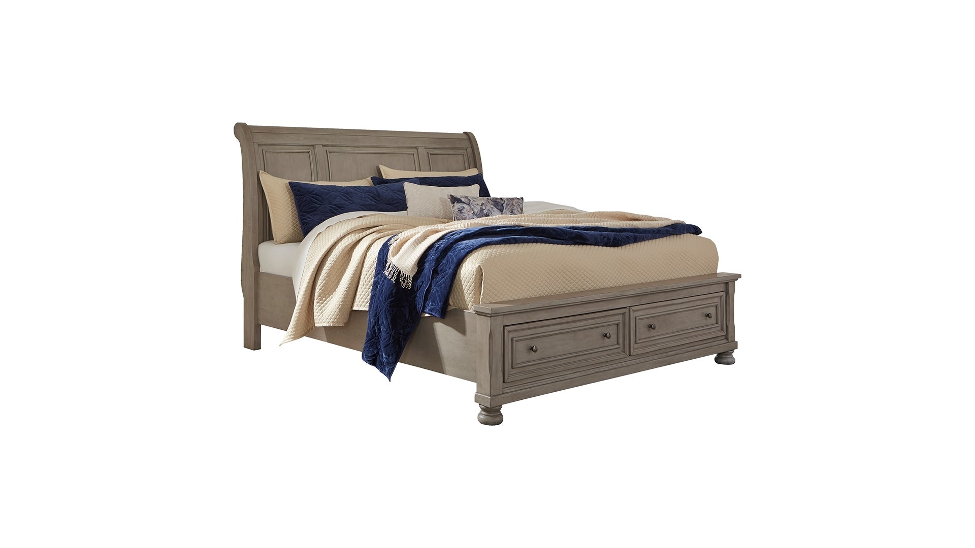 Lettner King Sleigh Bed with 2 Storage Drawers with Mirrored Dresser, Chest and Nightstand