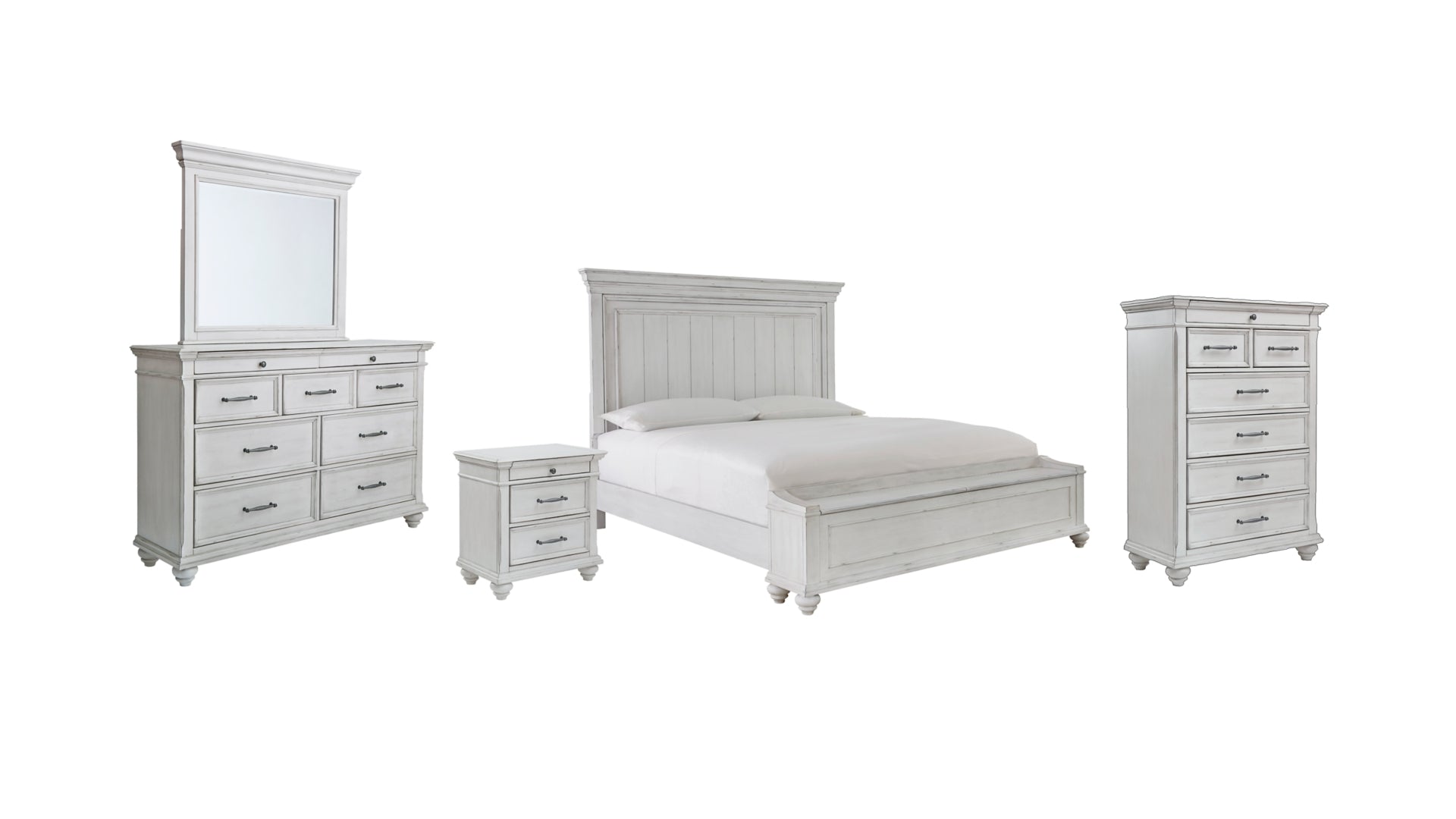 Kanwyn King Panel Bed with Storage with Mirrored Dresser, Chest and Nightstand