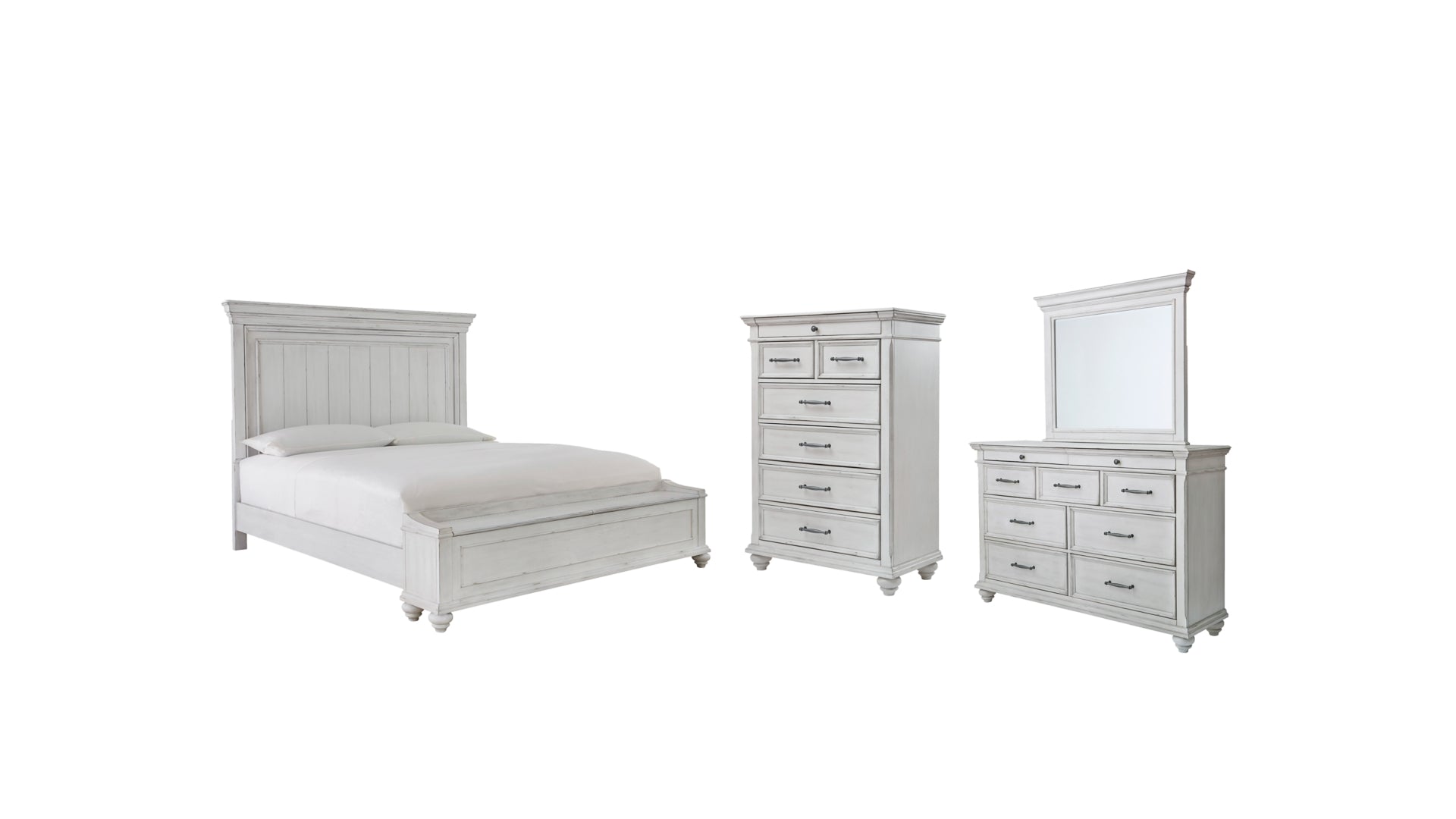 Kanwyn Queen Panel Bed with Storage with Mirrored Dresser and Chest