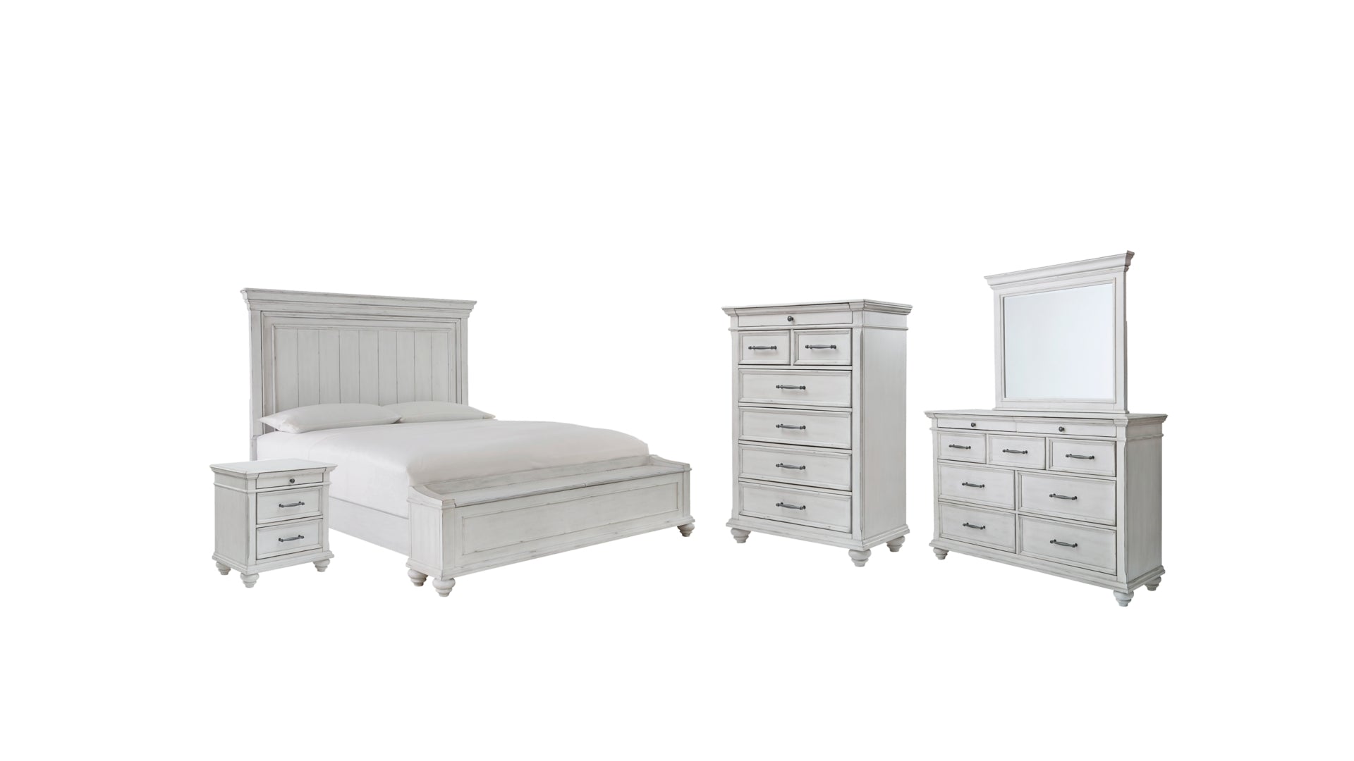 Kanwyn Queen Panel Bed with Storage with Mirrored Dresser, Chest and Nightstand