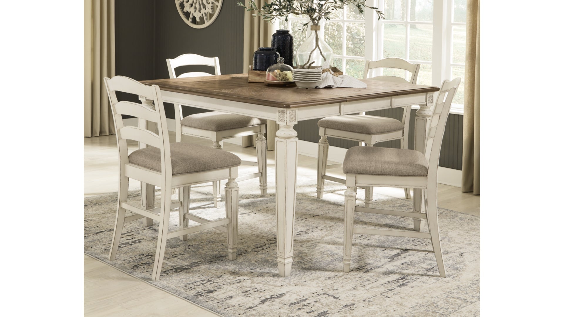 Realyn Counter Height Dining Table and 4 Barstools